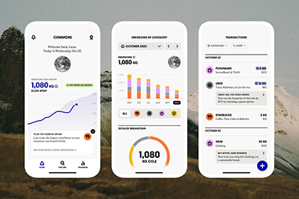 Screenshot of app dashboard tracking carbon footprint
