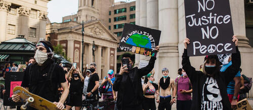 people in the street protesting